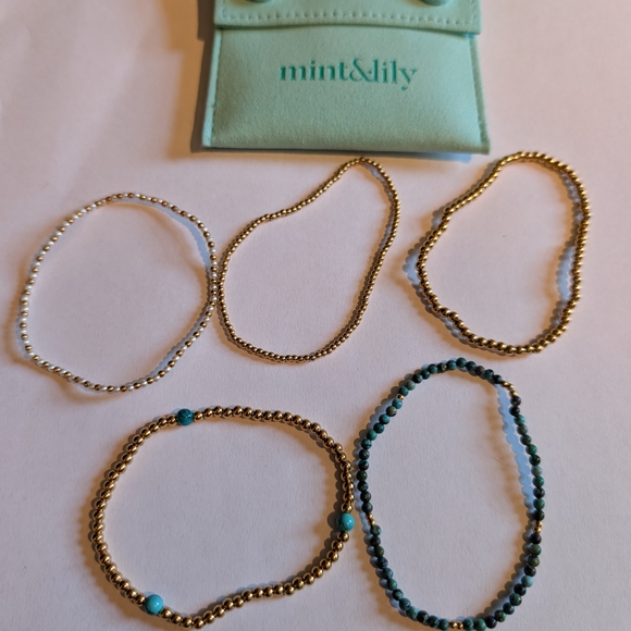 New Turquoise Beaded Bracelet Stacking Set - Gold & Turquoise - Picture 4 of 4